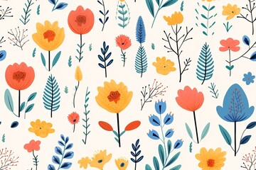Abstract Hand drawn abstract wildflowers, set flowers and leaves, flat icons. Vector illustration

