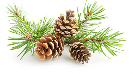 Pine Tree Branch and Cones: A pine tree branch with cones isolated on a white background.