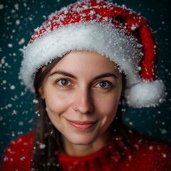 woman in santa claus hat
