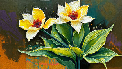 Obraz premium Botanical pattern for printing on wall decorations, covers. Artistic brush strokes.