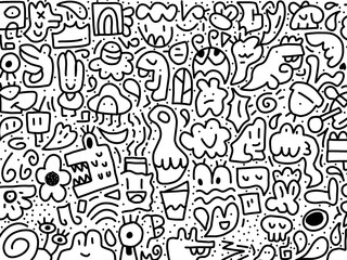 abstract doodle art pattern, black and white doodle wallpaper vector