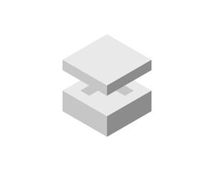 Cube logo, geometric vector design. Box logotype company, trendy tech emblem in pixel style.