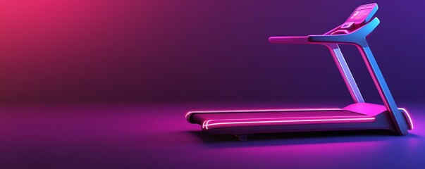 A banner style vector illustration of an isolated modern treadmill on a pink background, copy space for text