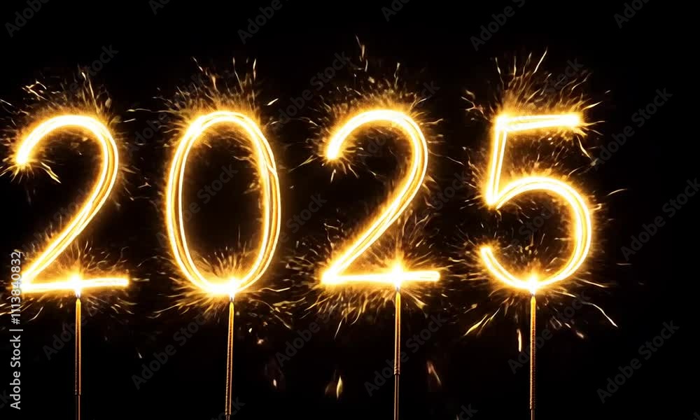 Poster sparkling celebration of the new year with fireworks illuminating 2025 in a joyous display of light 