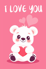 Valentine’s Day Love with a Baby Bear and Heart, Valentine’s Day Card, vector illustration
