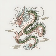 traditional Japanese dragon with a winding, serpent-like body and intricate scales.