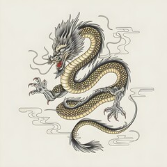 traditional Japanese dragon with a winding, serpent-like body and intricate scales.