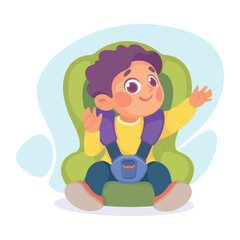 Little Boy on Seat with Safety Belt Vector Illustration