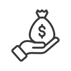money bag on hand line icon