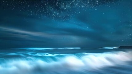 Fototapeta premium Ethereal Night Ocean Scene with Starry Sky and Gentle Waves