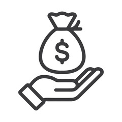 money bag on hand line icon