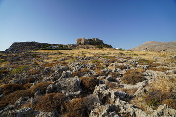 acropolis of Lindos and rocky hills