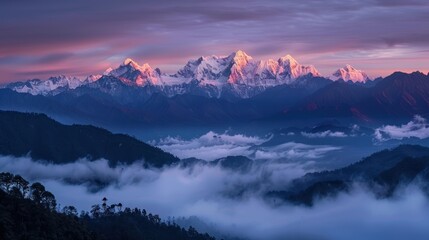 Majestic Snow-Capped Mountains Under Beautiful Sunrise Sky