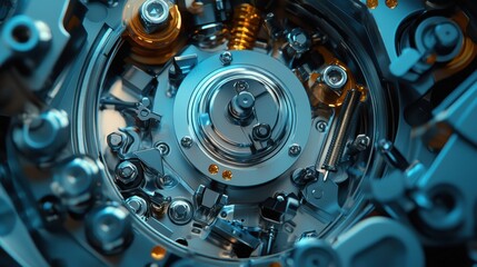 Intricate Clock Mechanism with Gears and Springs in Close-Up View