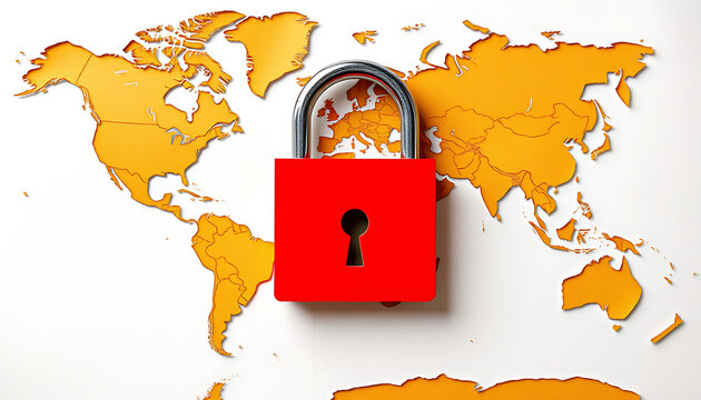World Map with Lock, Geo-blocking in E-commerce concept