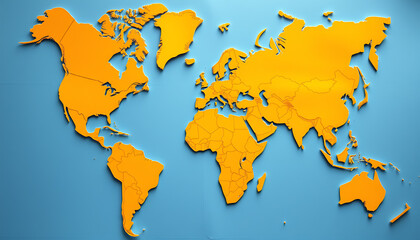 Fototapeta premium yellow color world map 3d render
