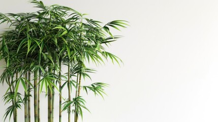 Fototapeta premium A cluster of bamboo plants against a plain wall, creating a serene indoor atmosphere.
