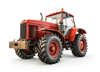 Obraz premium Red Tractor on a White Background