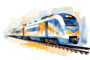Fototapeta premium Metro train vector illustration sketch. Fast modern express passenger train on high speed railway station 