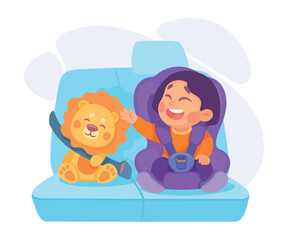 Little Girl on Seat with Safety Belt Vector Illustration