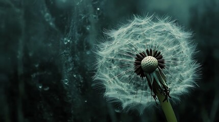 Dandelion Seedhead Against Dark Green Background