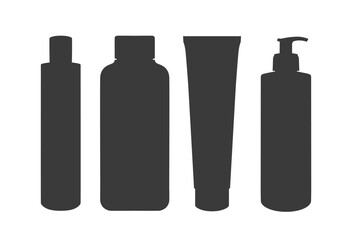 Set cosmetic bottle silhouette isolated vector illustration. Body and skincare beauty products