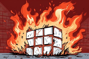 A fireplace with a fire burning in it. The concept of warmth, comfort and celebration.
