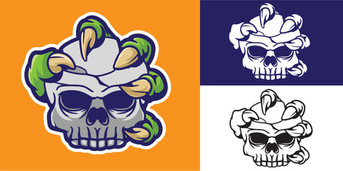 claw with skull good for tattoo design, t shirt design, element design, logo, sticker, badge, etc © angga