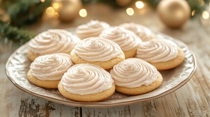 Delicious frosted cookies on a plate for Christmas