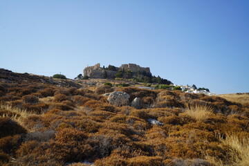 acropolis of Lindos and rocky hills