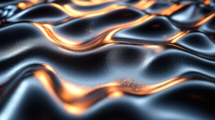 Fototapeta premium Abstract metallic liquid surface with orange highlights.