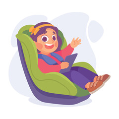 Naklejka premium Little Girl on Seat with Safety Belt Vector Illustration
