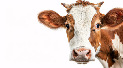 Portrait of a Cow: Close-up, isolated on a white background.