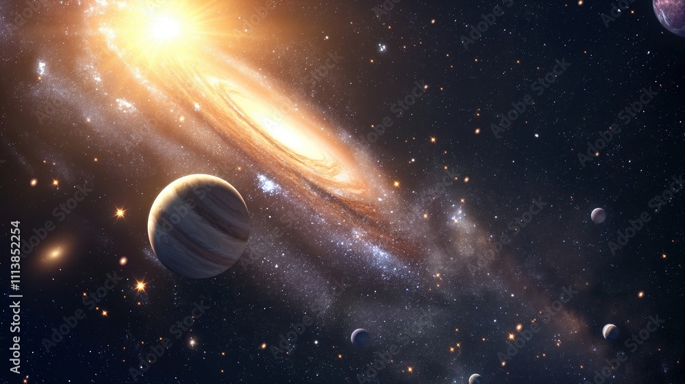 Canvas Prints glowing round galaxy and gas giant in dark space image. glaring cosmic formation in universe photogr