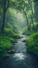 Obraz premium Tranquil river flowing through lush green scenery picture