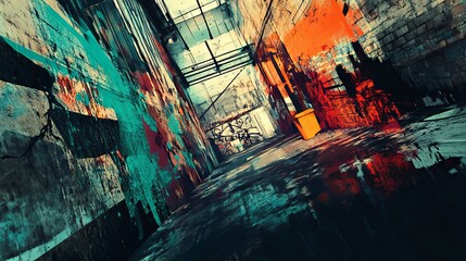 Urban Graffiti Alleyway: A Colorful Abstract Art Piece