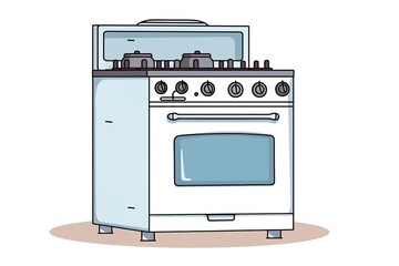 Fototapeta premium Home Appliances Vector Drawings. Cartoon Illustration of a Stove on a White Background 