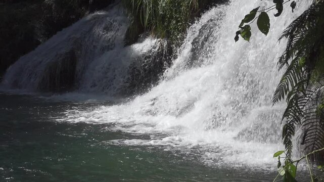 One of small falls in El Nicho waterfalls in Cuba, slow-motion