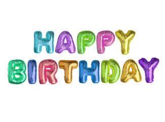 Rainbow bright colourful air celebrated balloons word HAPPY BIRTHDAY