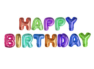 Rainbow bright colourful air celebrated balloons word HAPPY BIRTHDAY