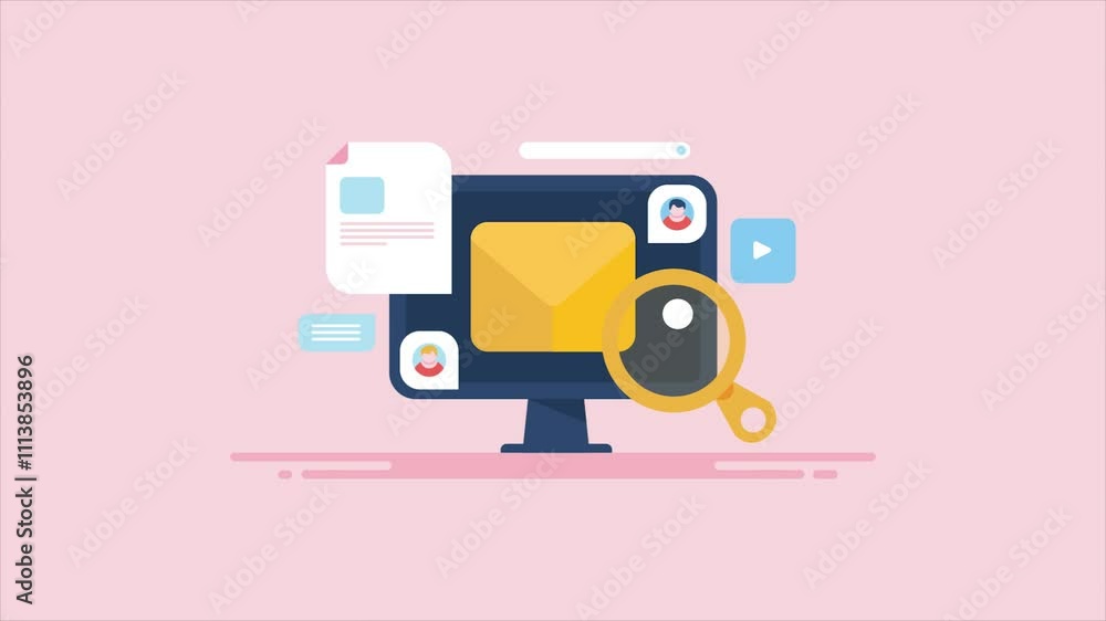 Poster yellow mail letter on computer screen, reaching out online user with message communication, sending 