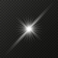Light shining star on black transparent background