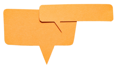 Orange blank cut out cardboard paper speech bubbles with rough edges and copy space for text on transparent png background design element