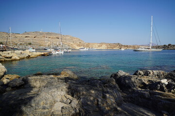 panoramic view of Lindos bay