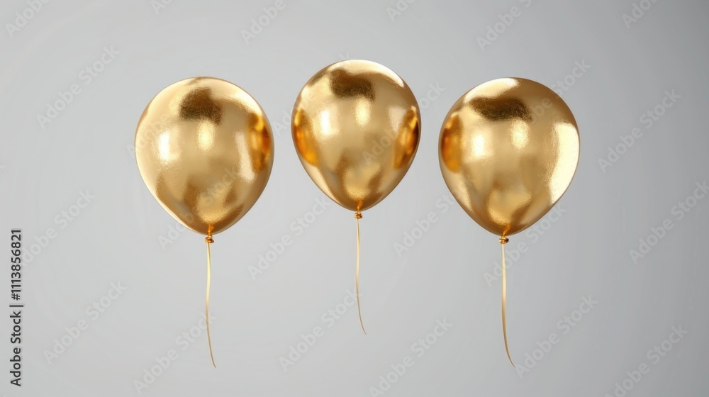Poster three gold balloons are floating in the air, creating a sense of celebration and joy. the balloons a