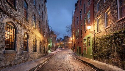 Obraz premium When Alleys Meet: The Beauty of Old Quebec at Dusk