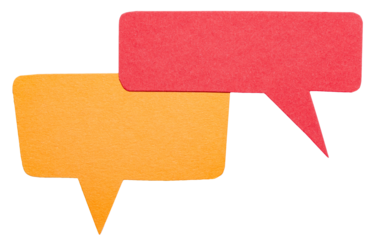 Red orange blank cut out cardboard paper speech bubbles with rough edges and copy space for text on transparent png background design element