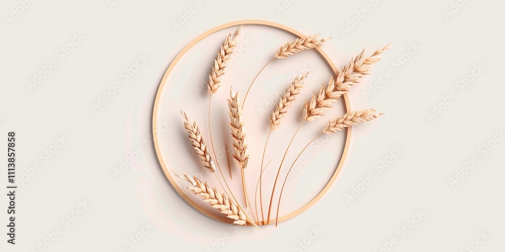 Poster close up of wheat with a white background. the wheat is in a circle and is surrounded by a white bor