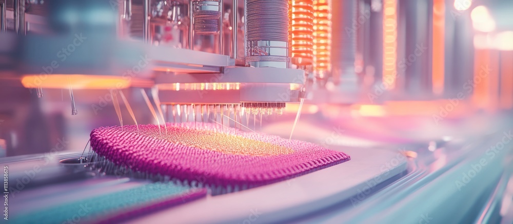 Poster a close-up of advanced machinery processing materials in a high-tech environment.