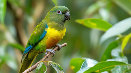 Fototapeta premium colorful parrot perched on a branch in a lush tropical rainforest